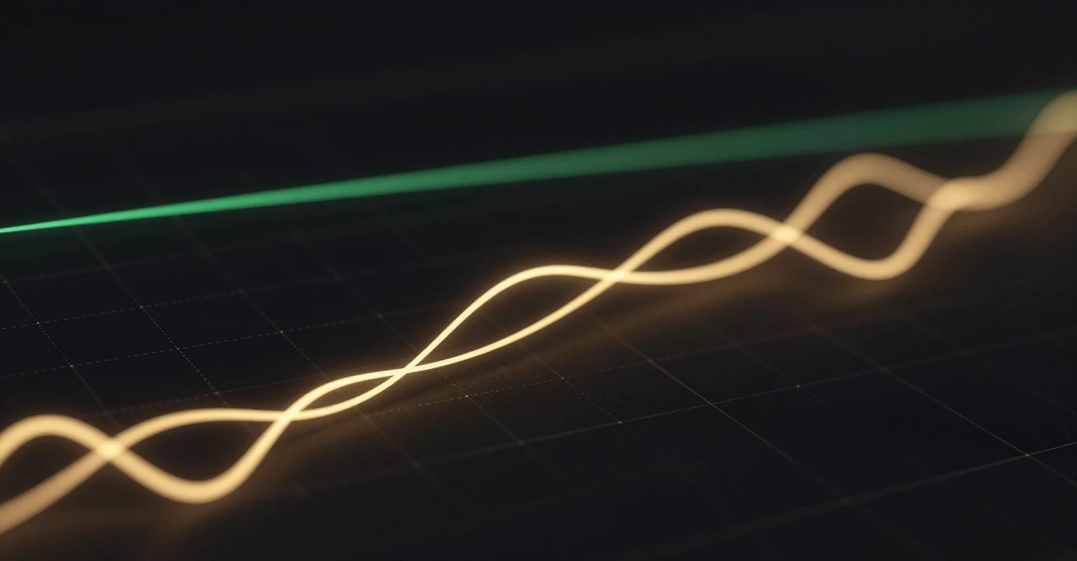 Glowing gold lines of a temperature chart running across a dark dotted grid, with a soft green threshold line above them